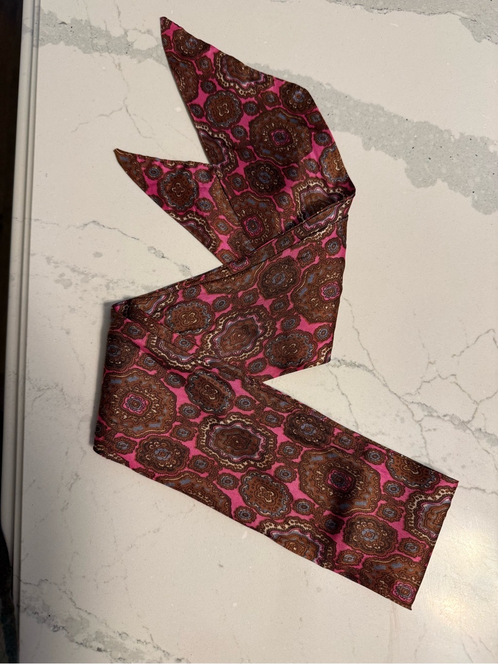 Women’s Pink and Brown Patterned Silk Scarf Tie